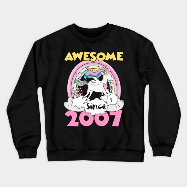 Cute Awesome Unicorn 2007 Funny Gift Pink Crewneck Sweatshirt by saugiohoc994